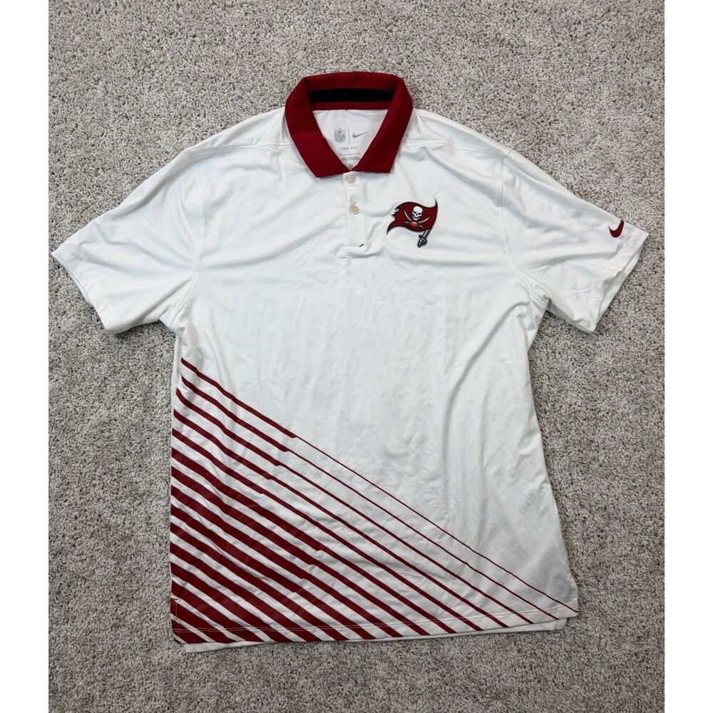 Nike Tampa Bay Buccaneers NFL Mens Large Dri-FIT White Red Performance Polo Shir